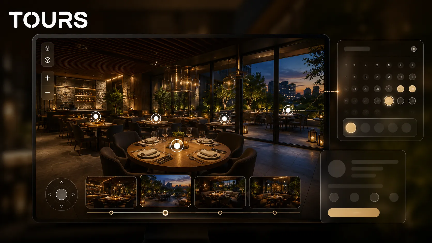 Puntos interactivos de un tour 360 conectados con reservas