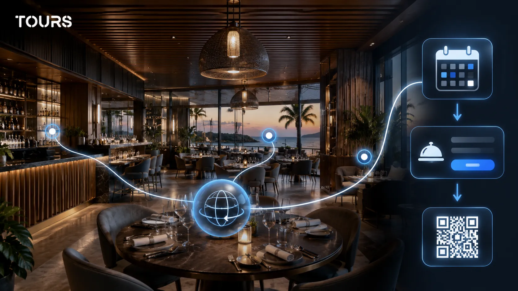 Interaktive Punkte mit Buchungen in einem virtuellen 360°-Rundgang verbunden