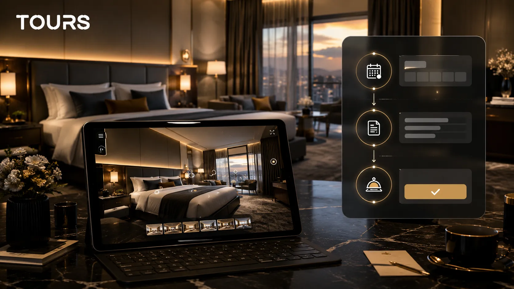 3D hotel virtual tour with interactive hotspots and an integrated booking button