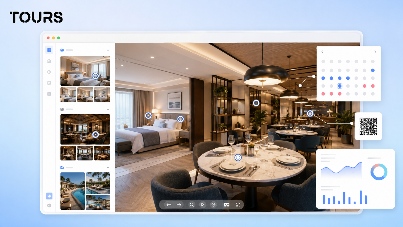 Reservas conectadas a escenas, grupos y puntos interactivos en un tour 360