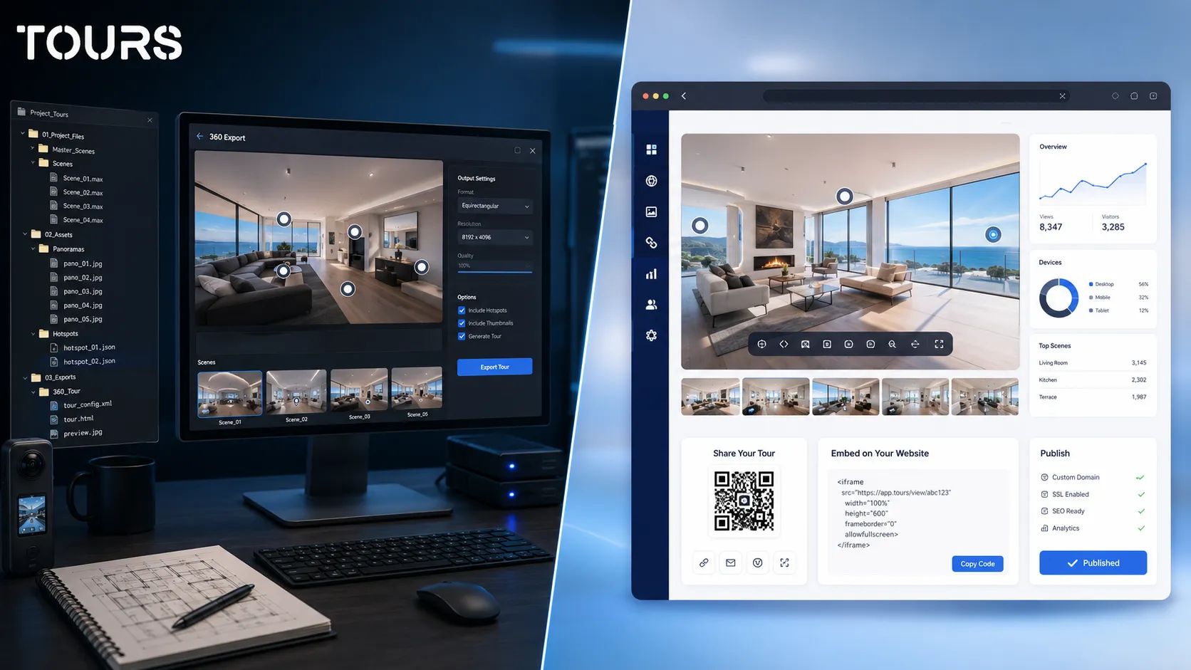 Flujo de escritorio comparado con un editor 360 en navegador para publicación comercial