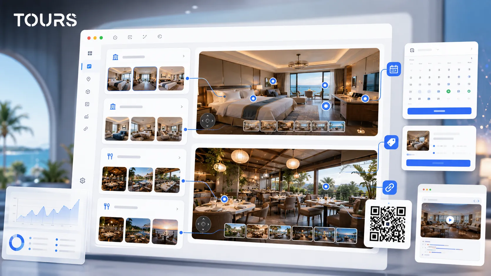 Reservas conectadas a escenas, grupos y puntos interactivos en un tour 360
