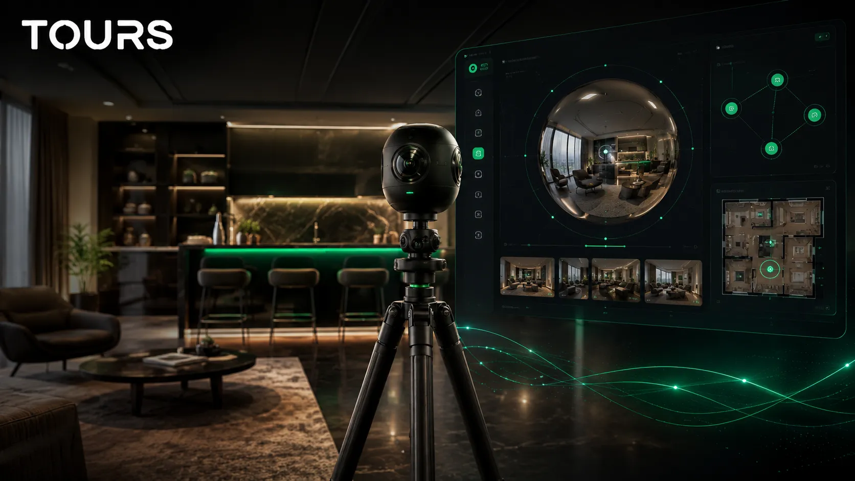 Captura 360° profissional num espaço comercial preparado para visita virtual