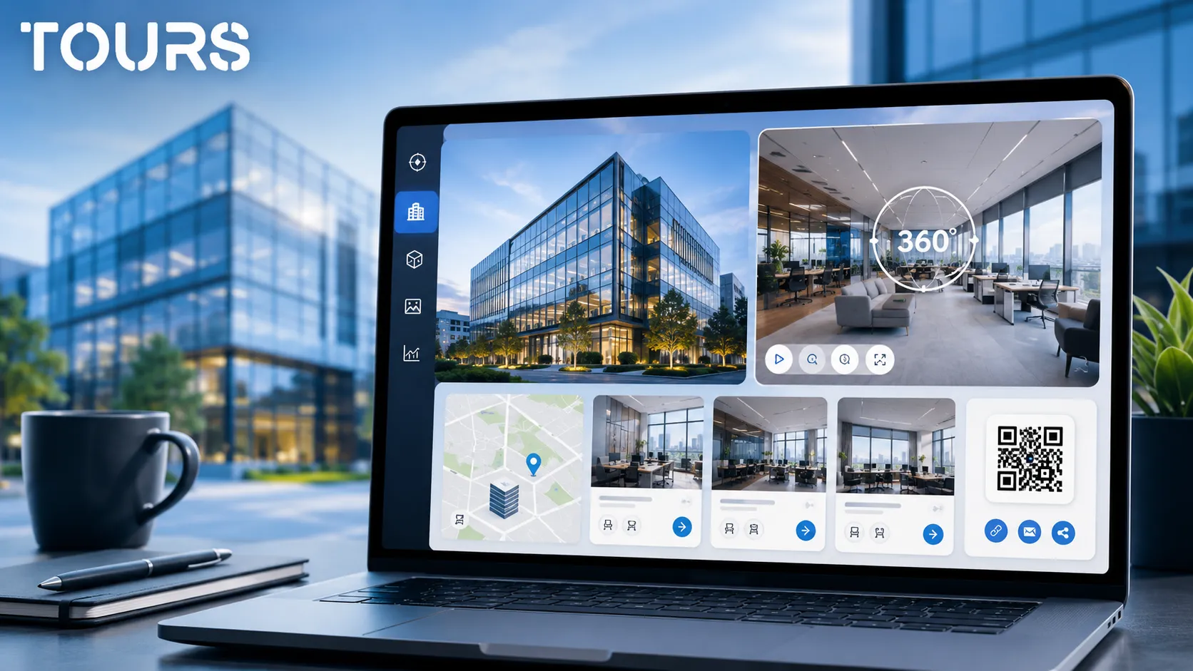 Irodaház bemutatása weboldalba integrált 360°-os túrával