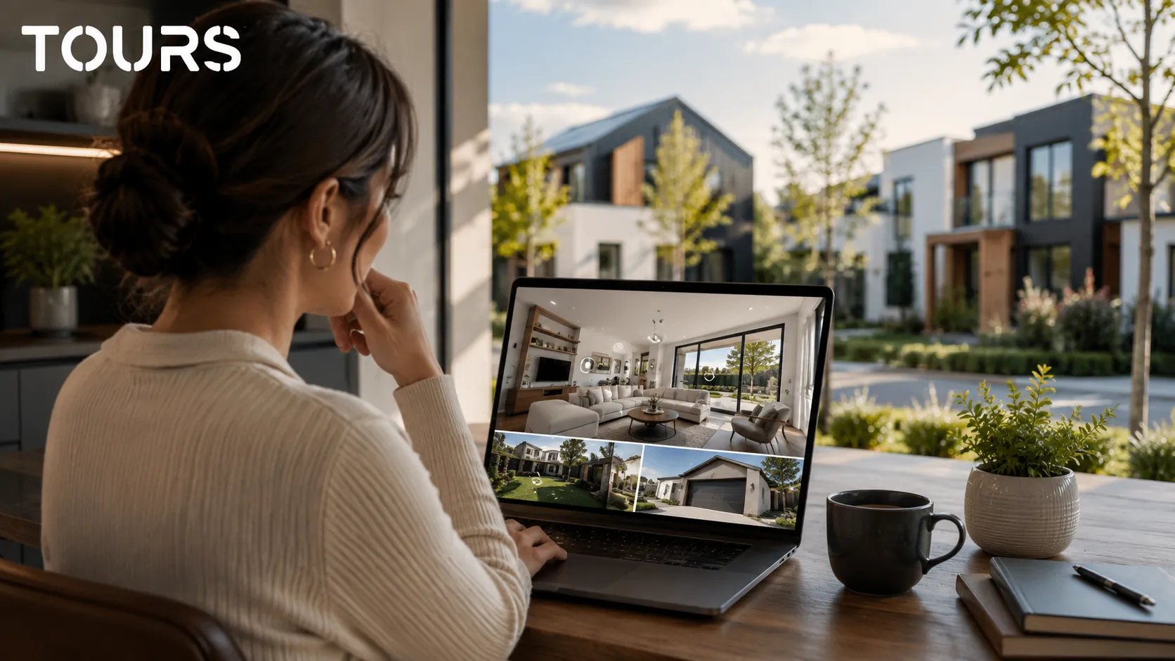 Käufer erkundet online einen virtuellen Rundgang für ein neues Haus