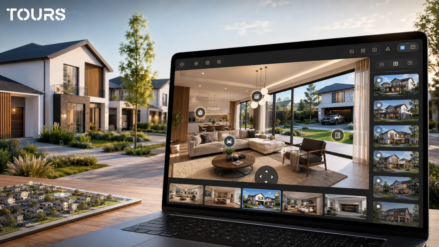 360°-Editor mit interaktiven Punkten für ein neues Haus