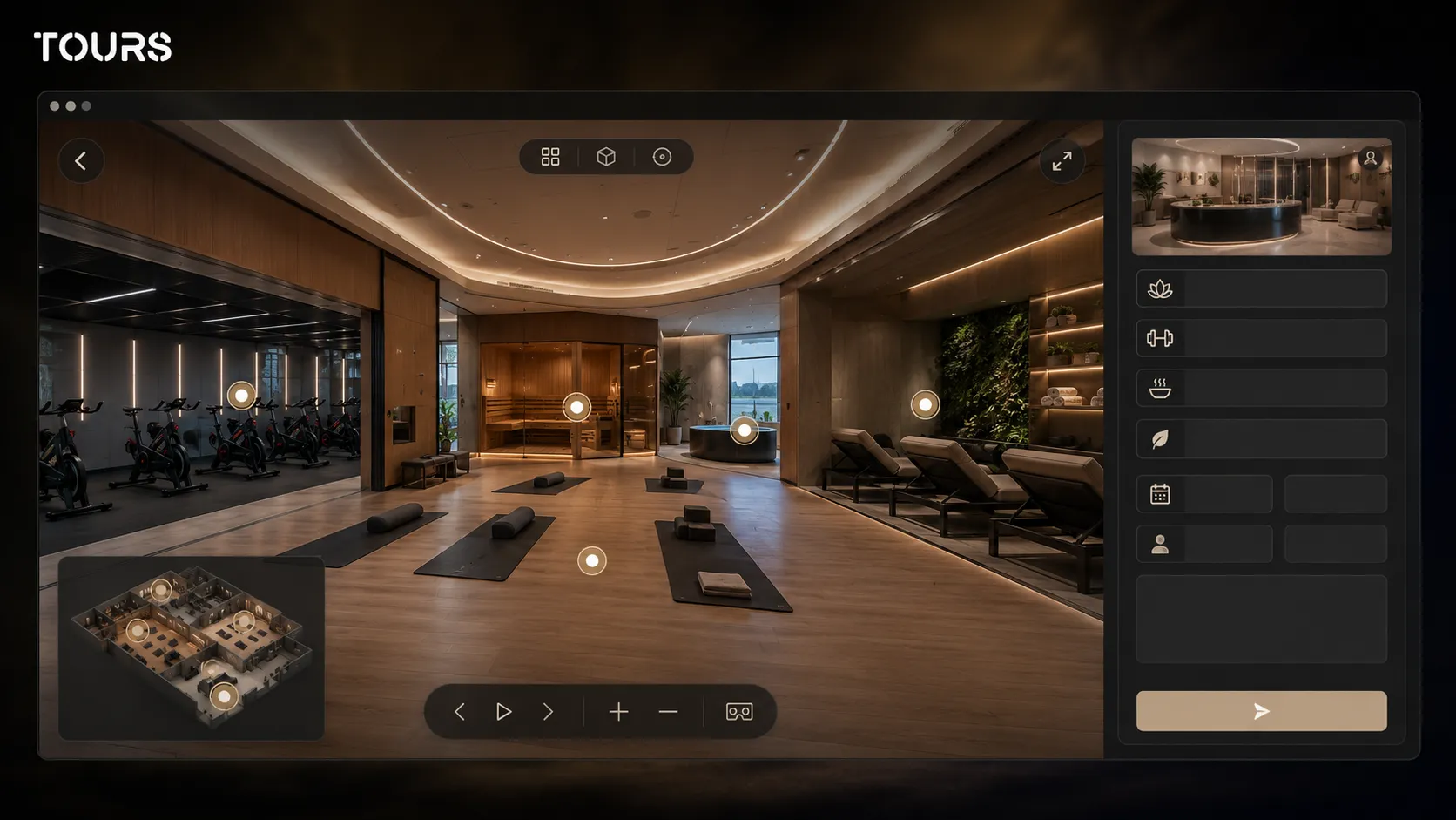Tour 360 per corsi fitness e area spa in un centro wellness