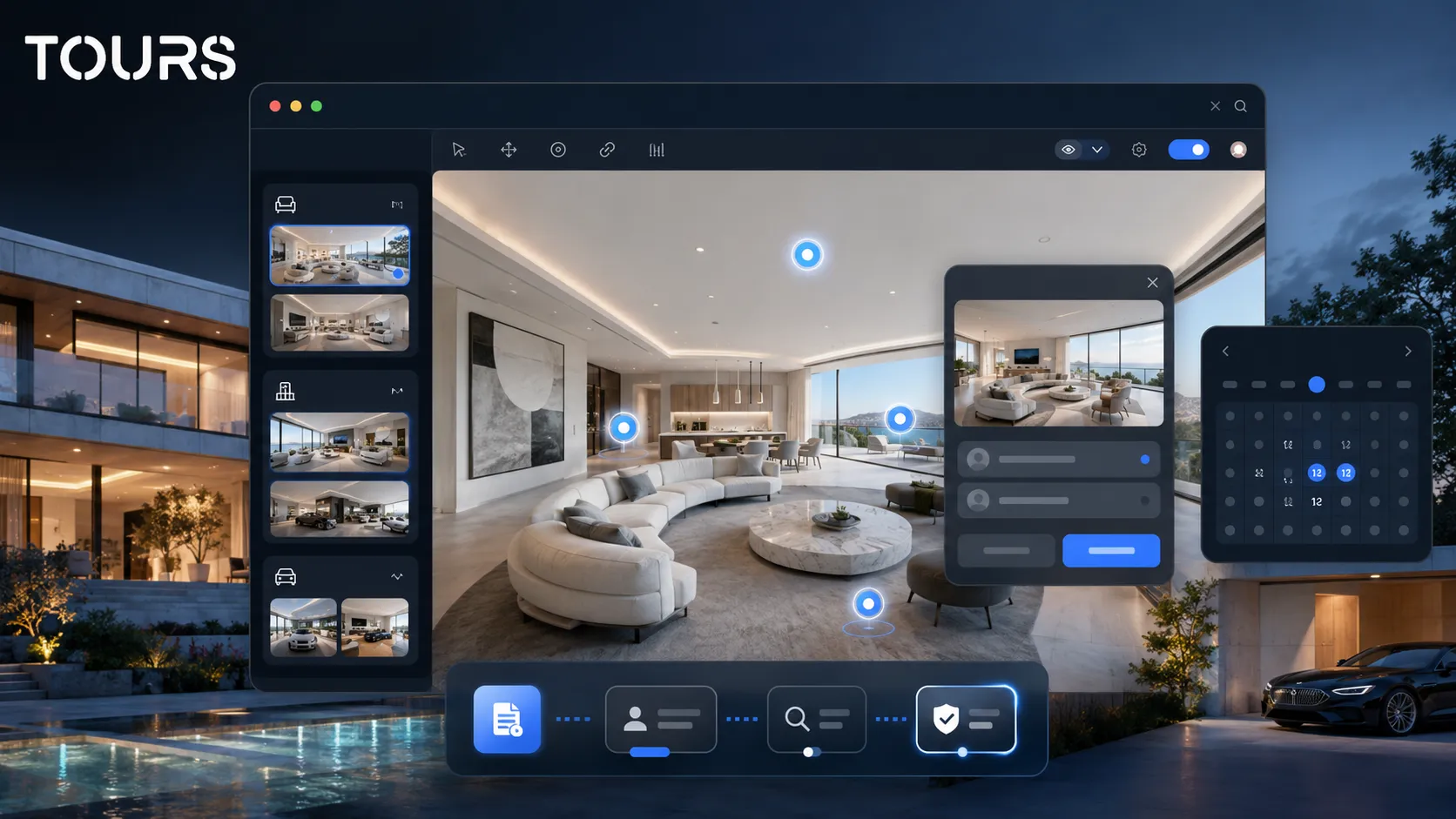 Éditeur 360 pour un bien avec points interactifs et demande de visite